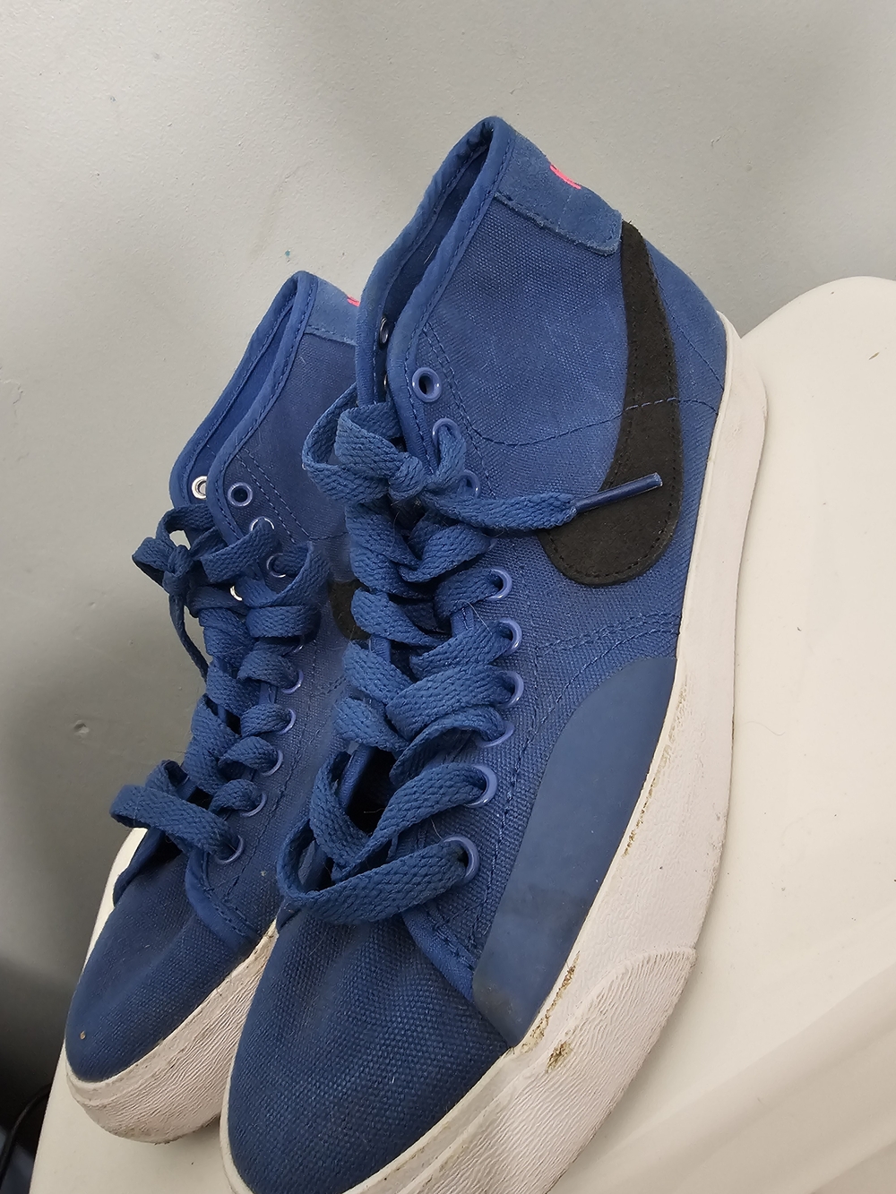 Blue High-Top Sneakers with Black Swoosh